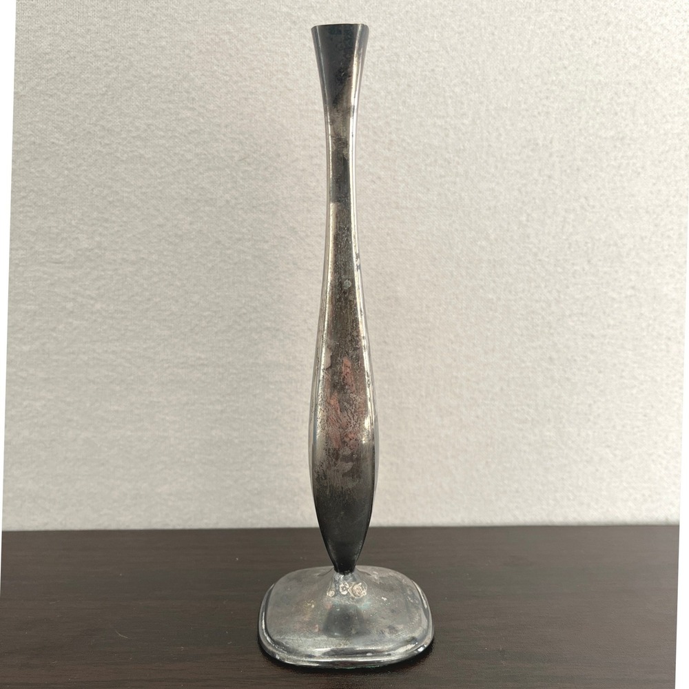 Vintage Silver Plate Brass Mid Century Modern Tapered Bud Vase 7.5 Inch